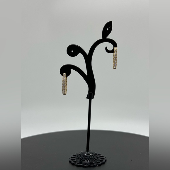 3/4 Inch Gold Crystal Hoop Earrings Made w/ Swarovski Crystals - Picture 2 of 7